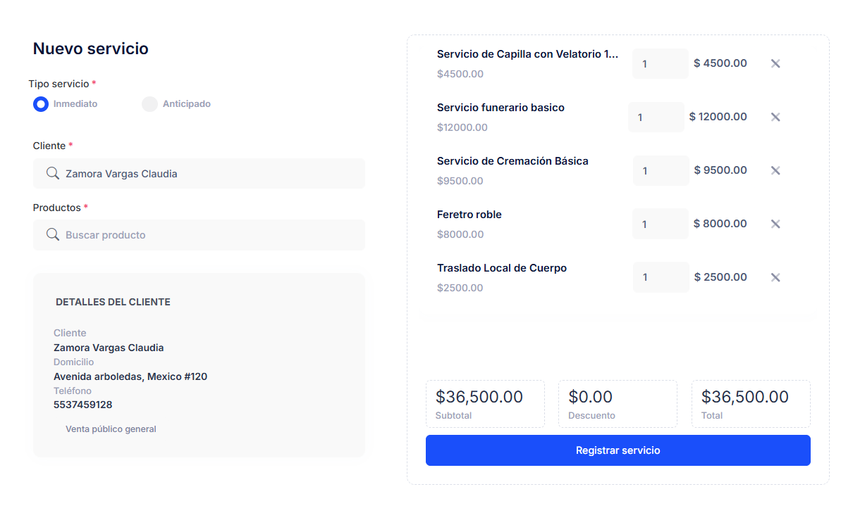 Módulo de productos y servicios — catálogo con stock
